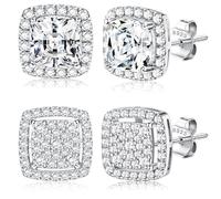 Dochais 2 Paia di orecchini donna uomo argento 925 Placcato Oro 14K orecchini diamante anallergici zirconi cubici rotondi quadrati imitazione diamante per donna uomo