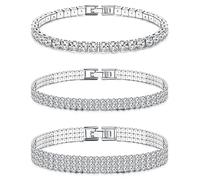 Dochais 3 Pezzi Set Tennis Bracciale Donna Argento, Braccialetto Tennis Zirconi, Braccialetti Diamond, Bracciale Strass Donna per Donne Ragazze