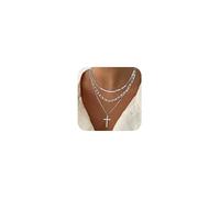 Dochais 3Pcs Collana Croce Donna Uomo di Collane con Croce Zircone Collane Impilabili Strati Sottili in Oro 14K e Argento Collana Girocollo Set Unisex Gioielli Semplici e Eleganti Regalo