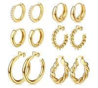 Dochais 5/6 Paia Orecchini Donna Oro,14K Placcato Cerchio Donna,Orecchini Vintage Ipoallergenici a Cerchi,Hoop Earring Piccoli per Signore per Donna Ragazze (Oro (6 paia))