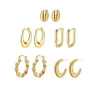 Dochais 5 Paia Orecchini a Cerchio Oro, Orecchini Cerchio Ipoallergenico, Chunky Gold Hoop Earrings, Orecchini a Cerchio d'oro Intrecciati, Orecchini Donna Oro, Orecchini Dorati