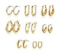 Dochais 8 Paia Orecchini a Cerchio Oro, Ipoallergenico, Chunky Gold Hoop Earrings, Intrecciati, Donna, Dorati