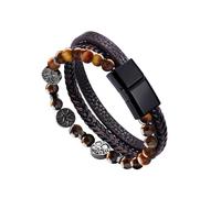 Dochais Bracciale Uomo, Bracciali In Vera Pelle Per Uomo, Bracciale Dell'Albero Della Vita Vichingo, Bracciale Intrecciato In Pietra Naturale, Con Chiusura a Calamita (A, marrón, 19cm)