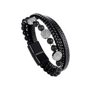 Dochais Bracciale Uomo, Bracciali In Vera Pelle Per Uomo, Bracciale Dell'Albero Della Vita Vichingo, Bracciale Intrecciato In Pietra Naturale, Con Chiusura a Calamita (A, negro, 23cm)