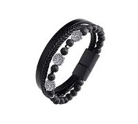 Dochais Bracciale Uomo, Bracciali In Vera Pelle Per Uomo, Bracciale Dell'Albero Della Vita Vichingo, Intrecciato In Pietra Naturale, Con Chiusura a Calamita, Nero/Marrone