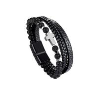 Dochais Bracciale Uomo, Bracciali In Vera Pelle Per Uomo, Bracciale Dell'Albero Della Vita Vichingo, Intrecciato In Pietra Naturale, Con Chiusura a Calamita (B, negro, 23cm)