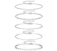 Dochais Set 5 Pezzi Bracciali Donna Argento e Oro 14K - Acciaio Inossidabile, Catena Regolabile, Stile Figaro e Serpente per Ragazze e Donne
