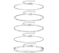 Dochais Set 5 Pezzi Bracciali Donna Argento e Oro 14K - Acciaio Inossidabile, Catena Regolabile, Stile Figaro e Serpente per Donne e Ragazze