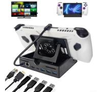 Dock di espansione, dock di espansione 6 in 1 per ROG per XBOX Ally-X, ventola di raffreddamento attiva hub USB-C da 100 W, stazione di gioco compatta in ABS per console portatile