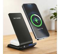 Dock di ricarica senza fili veloce 2 in 1, compatibile con 17/16/15/14 Pro Max Plus/13/12/11/XS/XR/X/8 e 4/3/2 Pro, compatibile con Samsung Galaxy Fold7/S25/S24 Ultra/S24/S23/S22 e Buds 3/3 Pro (adatt