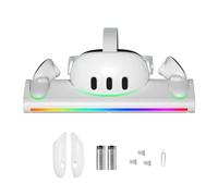 Dock di ricarica simultanea per cuffie e controller Quest 3 VR, base illuminata RGB con maniglia magnetica di ricarica e supporto per ricarica rapida PD per accessori di gioco VR