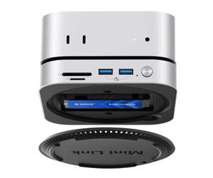 Dock e Supporto ORICO MiniLink per Mac mini M4, Hub USB C in Alluminio con Custodia SSD per M.2 NVMe/SATA, 2 porte USB 3.2 a 10Gbps, SD/TF 3.0, Dock Argento per Mac mini M4 / M4 Pro - M49P