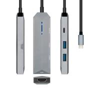 Dock USB-C 4 in 1 con 1xHDMI, 2xUSB, 1xPD, Grigio, 15 cm - Ideale per espandere connessioni e caricare dispositivi contemporaneamente.