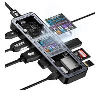 DOCKASE Smart USB-C Hub 10 in 1 Explorer Edition, Dual 4K@60Hz Display, PD 3.0 100W, RJ45 Ethernet, 2 USB 3.2, 2 USB 2.0, UHS-II SD/TF Card Reader, USB C Dock per MacBook Pro/Air, Dell XPS, nero