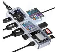 DOCKASE Smart USB-C Hub 10 in 1 Explorer Edition, Dual 4K@60Hz Display, PD 3.0 100W, RJ45 Ethernet, 2 USB 3.2, 2 USB 2.0, UHS-II SD/TF Card Reader, USB C Dock per MacBook Pro/Air, Dell XPS, argento
