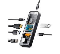 DOCKCASE Smart Docking Station Pro Hub USB C 6 in 1, Gigabit Ethernet, HDMI 4k@60hz, PD 3.0 100w, 2 USB-A 3.2 ports, USB-C port, adattatore multiporta USB C per MacBook (Nero)