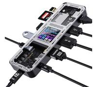 DOCKCASE Smart Hub USB C 10 in 1 Edizione Explorer, Doppio Display 4K@60 Hz, PD 3.0 100w, RJ45 Ethernet, 2 USB 3.2, 2 USB 2.0, 1 USH-II TF/SD slot, Docking Station USB C per MacBook Pro/Air, Dell Nero