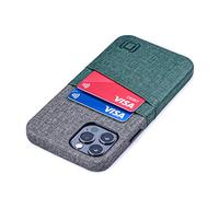Dockem - Custodia a Portafoglio per iPhone 12 e iPhone 12 Pro: Piastra Metallica Integrata per Montaggio Magnetico e 2 Porta Carte di Credito: Luxe M2 da 6.1", in Pelle Sintetica (Verde e Grigio)