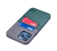 Dockem - Custodia a Portafoglio per iPhone 12 Pro Max: Piastra Metallica Integrata per Montaggio Magnetico e 2 Porta Carte di Credito: Luxe M2 da 6.7", in Pelle Sintetica (Verde e Grigio)