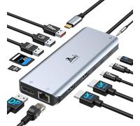 Docking Station 2 HDMI DP Display Port Hub USB C Triple Display, USB C Adattatore Dual Monitor 10Gbps USB3.1 Multiport 13 in 1, USB2.0, RJ45, PD, Dock per Dell,HP, Lenovo, ecc