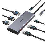 Docking station 3 monitor, docking station USB-C 7 in 1 con doppio HDMI 4K a 60Hz e DisplayPort singolo (8K a 30Hz/4K a 144Hz), 100W PD, 10Gbps 3X USB, Hub USB C compatibile con Dell/HP/Lenovo e altri