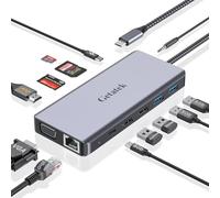 Docking station con HDMI 4K, porta dati USB A 3.0 e porta USB C 5 Gbps, VGA, ricarica PD da 100 W, Ethernet, lettore di schede SD/TF/MS e audio da 3,5 mm per MacBook, Acer, laptop, Surface e altro