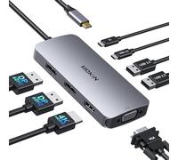 Docking Station Dual DisplayPort, 8 in 1 Laptop Docking Station Hub USB con 2 DP, 1 HDMI, VGA, USB C 2.0 e USB A 2.0, PD 100 W, Multi Monitor USB C Adattatore per computer portatili Surface/HP/Lenovo
