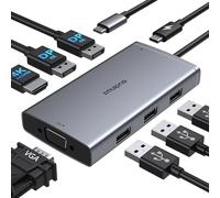 Docking Station Dual Monitor, 8 in 1 Quadruple Display USB C Hub Adapter,USB-C Dock con Dual Displayport, HDMI, VGA, 100 W PD, 3 USB 2.0, Docking station Multi Monitor per Dell/HP/Lenovo