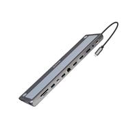 Ewent Docking Station USB C, 13-in-1 con Rialzo Notebook, 3xPorte USB 3.2 Gen1|2xHDMI 4K/60Hz|1xDP 4K/60Hz|1xSD/TF 2.0|1xAudio|1xRJ45 Gb|1xType-C PD 100W, Hub Multiporta Ergonomico per Laptop,MacBook