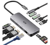 Docking Station Gigabit Ethernet, 11-in-1 USB C Hub con 2 HDMI 4K@30HZ, 2 USB-A 3.0/10Gbps USB C 3.2 e USB A 3.2, PD 100W, SD/TF, 1000M RJ45 Lan, Multiporta USB Adattatore per MacOS e Windows
