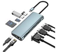 Docking Station, Hub USB-C 10 in 1, USB Type-C fino a 4K 30Hz HDMI 1080P VGA, 87W PD, 2 USB 3.0, Lettore SD/TF, Ethernet RJ45 1000M, Audio da 3,5 mm per HP/MacBook/Dell/Laptop Lenovo