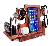 Docking Station in Legno, Organizzatore da Scrivania, Portaoggetti - Idea Regalo da Uomo, Regalo di Natale per Lui (Deep Brown)
