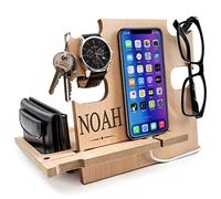 Docking Station in legno personalizzato per smartphone Supporto portafoglio Idea regalo da uomo da moglie a marito Laurea Natale Compleanno Supporto comodino Papa Svuotatasche ingresso
