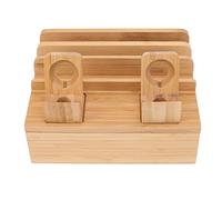Docking Station Legno Bambù Naturale, Stazione Ricarica 5 Porte per Cellulari Tablet Orologi - Salvaspazio Magnetica, Organizer Comodino, Svuotatasche Multifunzionale