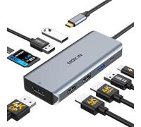 Docking station per computer portatile, adattatore USB C Dual HDMI, 9 in 1, docking station per doppio monitor USB C con 2 HDMI, DisplayPort, 3 USB, 100 W PD, SD/TF per MacBook Pro 2020-2016, MacBook