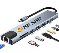 Docking station per hub USB C, 8 in 1 tipo C Hub USB C Dongle con HDMI 4K a 60Hz, Ethernet RJ45, alimentazione 100W, lettore di schede SD/TF, 2 porte USB, hub USB tipo C per MacBook Pro Air e altro