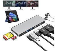 Docking station Surface Pro 9/10/11/X con quattro display, 2x 4K HDMI, Thunderbolt 4 USB-C (40 Gbps di dati, 100 W PD), 2x USB 3.0, lettore di schede SD/TF, audio da 3,5 mm