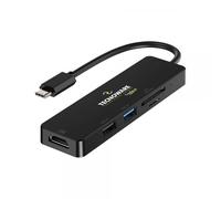 Tecnoware Power Systems - Hub USB Type-C 5 in 1, Porta HDMI 4K, USB 3.0 e 2.0, Slot SDXC e Micro SD, Compatibile con Notebook, Tablet e Smartphone, Nero, Adattatore