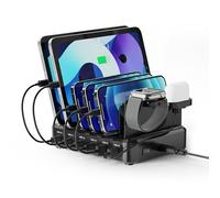 Ewent Stazione di Ricarica Universale 6 Porte USB (4xUSB-C 65W+2xUSB-A), Europlug 130W, con Supporto SmartWatch e Auricolari, Per Smartphone/Tablet/Laptop, Ricarica Rapida PD3.0/QC3.0, Design Compatto
