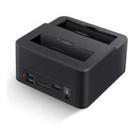 Docking station USB 3.0 doppio alloggiamento per dischi rigidi/SSD SATA da 2,5"/3,5" (fino a 2x16TB) con lettore di schede SD/microSD integrato. Supporta la clonazione offline, Plug & Play