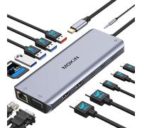 Docking Station USB-C [2*HDMI+VGA ] MOKiN14-IN-1 hub 3*USB-A&2*USB-C 100WPD Porta di ricarica&1000MbpsRJ45LAN &3.5mm Audio & Microfono Compatibile con Mac OS/Dell/HP/ASUS/Lenovo/Surface Laptop.