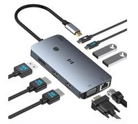 Docking Station USB C 4 Monitor per computer portatile, 9 in 1 Docking Station USB C con Dual HDMI, DisplayPort, VGA, Ethernet 1 Gbps, PD100W, 3 USB A/C 3.0 HUB USB C per Dell HP