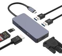 Docking station USB C 6 in1 AYCLIF, Adattatore HDMI VGA Dual Monitor - USB 2.0, lettore schede SD/TF - Compatibile con MacBook Pro/Air, Dell/HP/Lenovo
