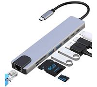 Docking station USB C, 8 in 1 con HDMI 4K, USB 2.0, USB 3.0, 100 W PD, lettore di schede SD/TF e RJ45 Ethernet, hub USB C/tipo C per MacBook Pro/Air, Lenovo Yoga, Dell XPS, ecc.