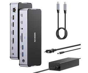Docking station USB C a triplo schermo, MOKiN Docking Station con 2 HDMI DisplayPort 4K@144Hz, Alimentazione DC 150W, USB 3.1 10Gbps, USB A 2.0/3.0, Ethernet RJ45, SD/TF per Dell HP MacBook