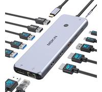 Docking Station USB C - Docking station a triplo schermo, docking station USB C 13 in 1 a Dual HDMI e DisplayPort, Ethernet, 2 x USB C (100 W PD/10 Gbps), 6 x USB A 3.1/3.0/2.0 e audio, Hub USB C per