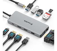 Docking station USB C doppio monitor HDMI per Dell HP, WAVLINK USB C Hub adattatore multiporta a 2 HDMI 4K, VGA, 100 W PD, Gigabit Ethernet, 4 USB, SD/TF, Audio compatibile con XPS, Lenovo, Surface
