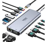 Docking station USB C Dual HDMI, 14 in 1, docking station Triple Display, USB C Hub con 2 x HDMI 4K, VGA, 10 Gbps, 2 USB C & USB A, Gigabit Ethernet, 100 W PD,SD/Micro SD, 3,5 mm Audio & Mic per Dell