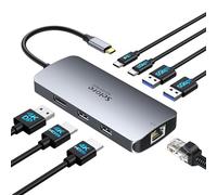 Docking Station USB C Dual HDMI, 8 in 1 Docking Station per 3 monitor a 3 monitor 4K con 2 HDMI, DisplayPort, Ethernet 1 Gbps, PD 100 W, Adattatore porte USB 3.0 per Dell, HP, Lenovo
