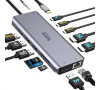 Docking Station USB C Dual Monitor, 12 in 1 USB-C Triple Display Docking Station a 4K HDMI+DP Port+2 USB3.0+2 USB 2.0+SD/TF+PD+Ethernet+Audio da 3,5 mm Compatibile con laptop Dell/HP/Lenovo
